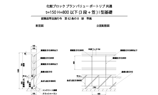 参考断面図 リブ共通 厚み150 笠付 久保田セメント工業株式会社