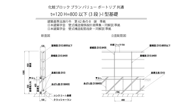 リブ共通-t=120 H=800以下(3段)-I型基礎